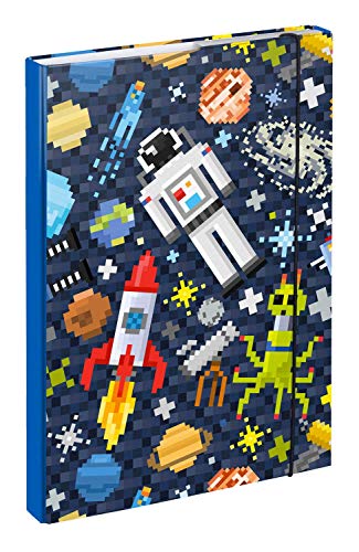 Heftbox für Schulranzen A4 - Sammelmappe für Kinder mit Gummiband und Innenklappen - Heftmappe, Sammelbox mit Gummizug für Jungen (Space Game) von Baagl