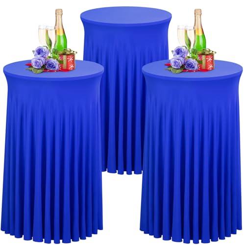 Babenest Blau 60x110 Stehtisch Hussen mit Rock, 3er Set Stretch Tischhussen Runder Cocktail Tischrock, Tischdecke Stehtisch Abdeckung für Bistrotisch, Bartisch, Party, Hochzeit, Banketttisch von Babenest