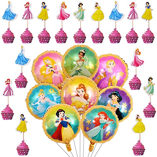 Babioms 32Pcs Princess Ballons, Tortenaufleger Prinzessin, Birthday Party Supplies, Foil Princess Balloons von Babioms