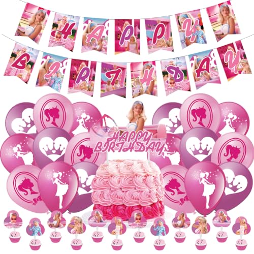 Babioms 44 PCS Prinzessin Ballon Dekoration,Thema Geburtstagsparty Dekoration Set,Banner, Ballons, Cake Topper,Cupcake Dekoration fürKinder Mädchen Geburtstag Party von Babioms
