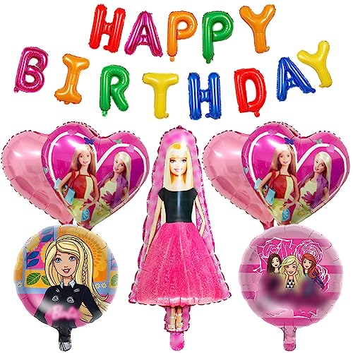 Babioms 8Pcs Barbi Folienballon, Barbi Ballon Geburtstag,Barbi Prinzessin, Mädchen Geburtstag Dekorationen, Barbi Thema Geburtstag Partydeko von Babioms