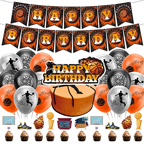 Basketball Party Dekorationen, Babioms 32Stück Basketball Luftballons, Inkl Basketball Geburtstag Banner, Tortendeko, Luftballons, Basketball Geburtstag Dekorationen von Babioms