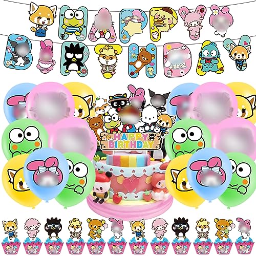 Cartoon Geburtstag Dekoration Babioms 30 Stück Cartoon Ballons Hello Cat deko Geburtstag, Alles Gute zum Geburtstag Banner Kuchen Cupcake Topper von Babioms