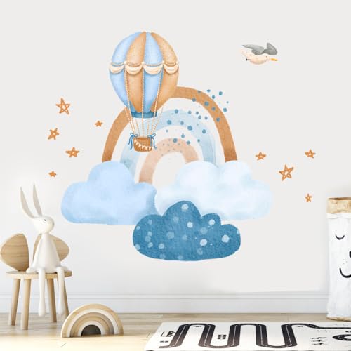 Baby Boo! Wandtattoo Kinderzimmer, Heissluftballon Wolken Regenbogen, Kinderzimmer Deko, Babyzimmer Deko, Wandsticker Kinderzimmer, Wandaufkleber Kinderzimmer, PVC, Wanddeko (60 x 40 cm) von Baby Boo!