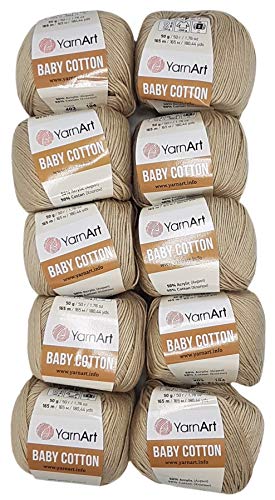 10 x 50g Strickwolle YarnArt Baby Cotton mit 50% Baumwolle, 500 Gramm Wolle einfarbig (beige 403) von Baby Cotton