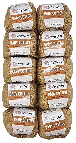 10 x 50g Strickwolle YarnArt Baby Cotton mit 50% Baumwolle, 500 Gramm Wolle einfarbig (beige 405) von Baby Cotton