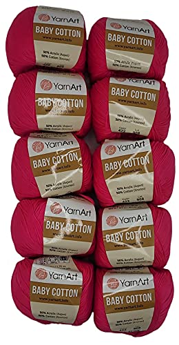 10 x 50g Strickwolle YarnArt Baby Cotton mit 50% Baumwolle, 500 Gramm Wolle einfarbig (pink 422) von Baby Cotton