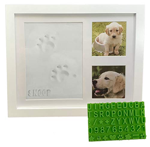 Ultimate Hunde- oder Katzenpfotenabdruck-Set & Bilderrahmen – Premium Holz-Bilderrahmen, Tonform für Pfotenabdrücke gratis Schablone. Personalisiertes Geschenk Tierliebhaber und Gedenkstätten (weiß) von Baby Mushroom