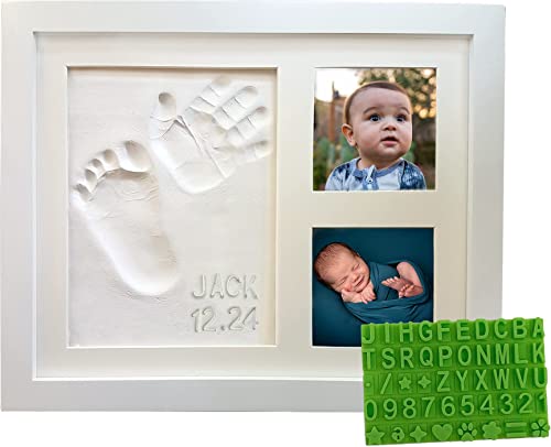 Ultimatives Baby-Hand- und Fußabdruck-Set – Holzrahmen, babysicherer Ton und Schablone für perosnalisierte Registrierung, Babyparty, neue Mutter, Geburtstag & Neugeborenes Geschenk von Baby Mushroom