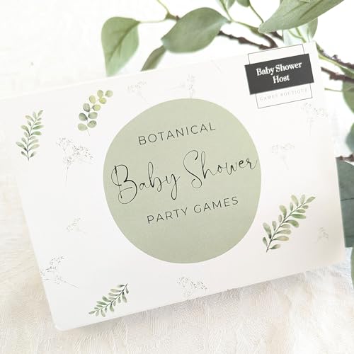 13 Babyparty-Spiele mit Blumenmuster, Packung mit 10 Spielern, inklusive Baby-Vorhersagen, schmutziges Windelspiel, grün (Botanical) von Baby Shower Host