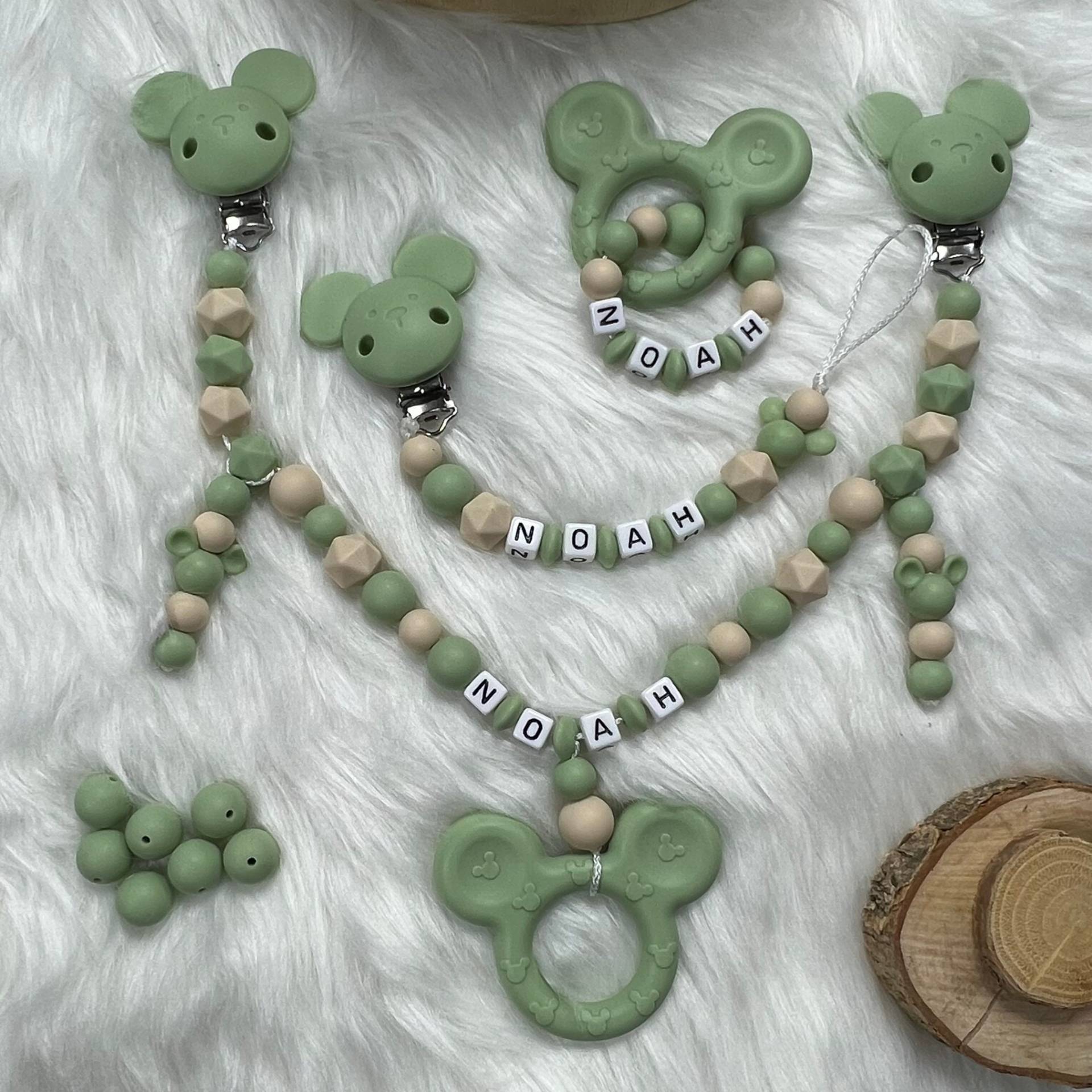Set L | Greifling, Schnullerkette, Kinderwagenkette, Design Matcha | Personalisiert Unikat Handgefertigt Geschenk Set L | Greifling, Schnullerkette, Kinderwagenkette, Design Matcha | Personalisiert Unikat Handgefertigt Geschenk von BabyKettchen