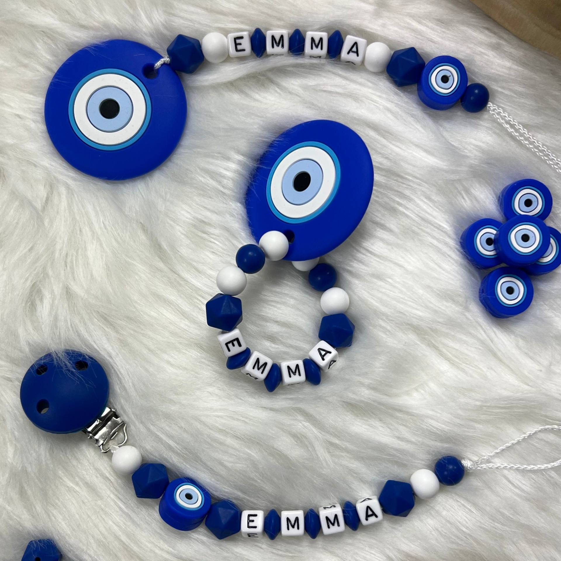 Set L | Greifling, Schnullerkette, Maxi-Cosi-Kette, Design Nazar | Personalisiert Unikat Handgefertigt Geschenk Set L | Greifling, Schnullerkette, Maxi-Cosi-Kette, Design Nazar | Personalisiert Unikat Handgefertigt Geschenk von BabyKettchen