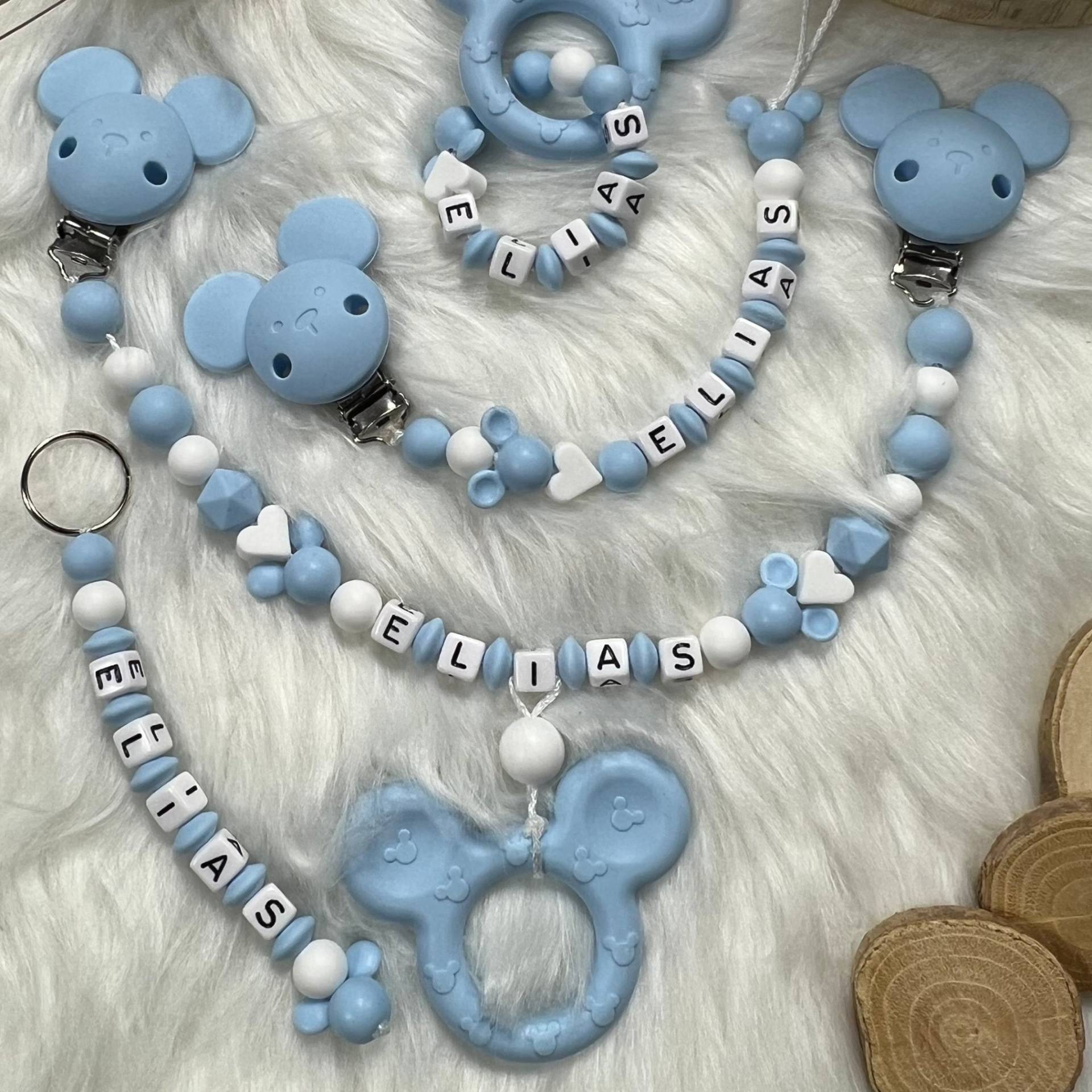 Set Xl | Schlüsselanhänger, Greifling, Schnullerkette, Kinderwagenkette, Design Himmelblau | Personalisiert Handgefertigt Geschenk Set Xl | Schlüsselanhänger, Greifling, Schnullerkette, Kinderwagenkette, Design Himmelblau | Personalisiert Handgefertigt Geschenk von BabyKettchen