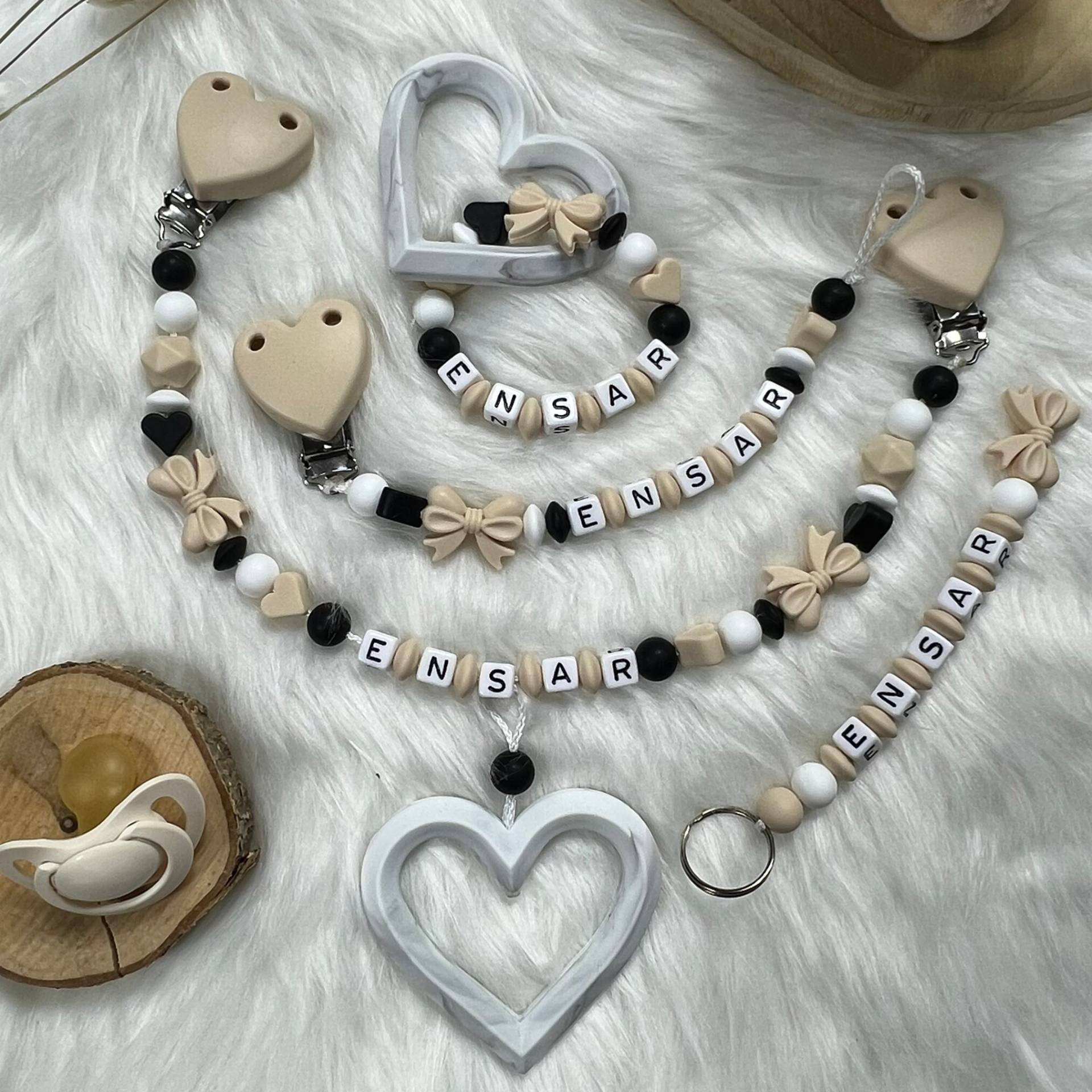 Set Xl | Schlüsselanhänger, Greifling, Schnullerkette, Kinderwagenkette, Design Sweet Beige | Personalisiert Handgefertigt Geschenk Set Xl | Schlüsselanhänger, Greifling, Schnullerkette, Kinderwagenkette, Design Sweet Beige | Personalisiert Handgefertigt Geschenk von BabyKettchen