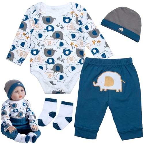 4 Stücke Reborn Baby Puppe Kleidung Set für 17-22 Zoll Baby Boy Puppen Blau Elefant Neugeborene Puppen Kleidung Zubehör von Babyfere