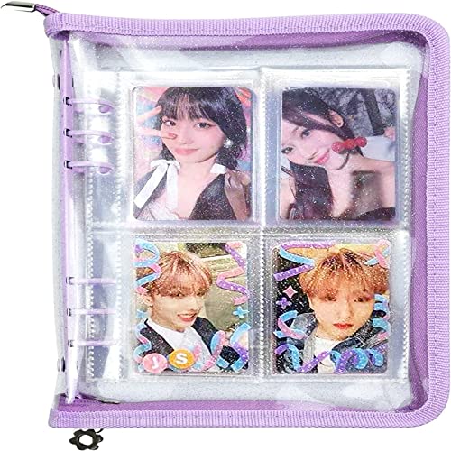 Babyfond A5 Kpop Flipchart Binder, 12 Blätter 96 Taschen 4 Zoll Kpop Fotoalbum Binder, Zip Notizblock Wasserdicht füllbar Papier Binder Cover, Personal Scrapbook Notebook Cover (Violett) von Babyfond