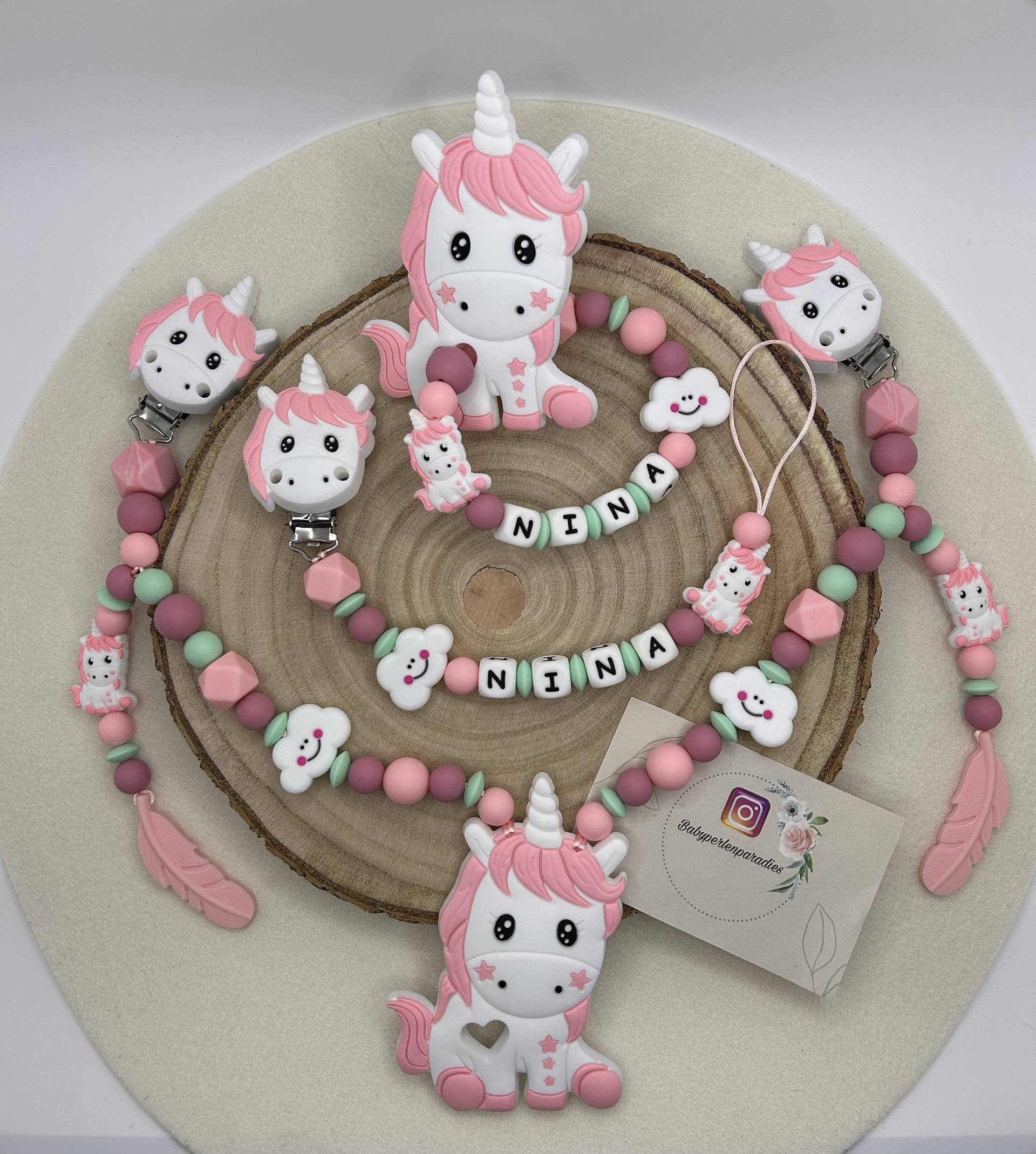xxl Set Einhorn, Kinderwagenkette, Personalisierte Schnullerkette, Personalisierter Greifring, Wolke xxl Set Einhorn, Kinderwagenkette, Personalisierte Schnullerkette, Personalisierter Greifring, Wolke von Babyperlenparadies