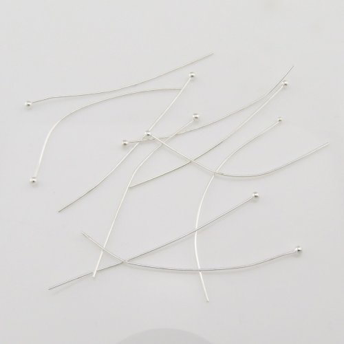 Bacabella 11029 Kopfstifte mit Rundkopf 50mm x 0,5mm x 2mm Silber (50 Stück) zur Herstellung von Ohrringen oder kleinen Anhängern von Bacabella