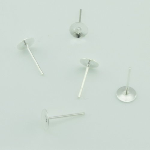 Bacabella 15132 Ohrstecker Silber 12x6mm (50 Stück) mit Klebefläche zum Selber Bekleben/Verzieren von Bacabella