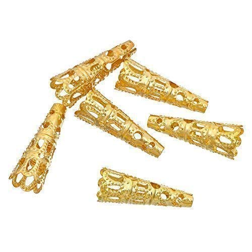 Bacabella 22242 Perlenkappen 23x9mm für 8-10mm Perlen Gold (10 Stück) Kegel Form filigran von Bacabella
