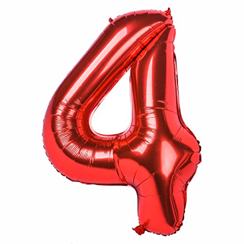 40 Zoll 0 to 9 in Rot Nummer Folienballon Helium Zahlenballon Luftballon Riesenzahl Party Hochzeit Kindergeburtstag Geburtstag (Digital 4) von CHANGZHONG