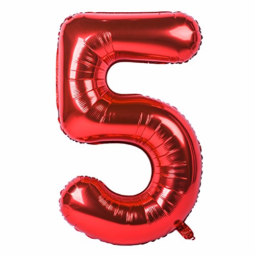 Zahlen Ballon 40 Zoll 0 to 9 in Rot Nummer Folienballon Helium Luftballon Riesenzahl Party Hochzeit Kindergeburtstag Geburtstag (Nummer 5) von CHANGZHONG