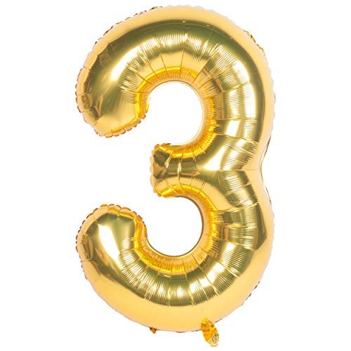 40 Zoll 0 to 9 in Gold Nummer Folienballon Helium Zahlenballon Luftballon Riesenzahl Party Hochzeit Kindergeburtstag Geburtstag Nummer 3 von CHANGZHONG