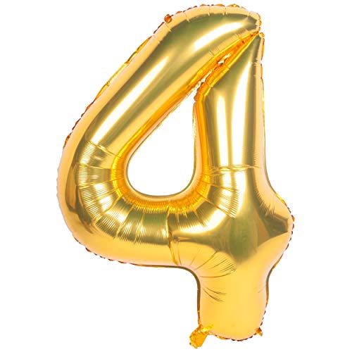 40 Zoll 0 to 9 in Gold Nummer Folienballon Helium Zahlenballon Luftballon Riesenzahl Party Hochzeit Kindergeburtstag Geburtstag Nummer 4 von CHANGZHONG
