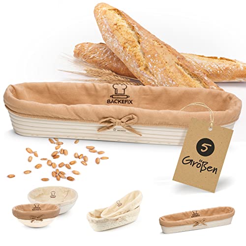 Backefix Gärkörbchen oval 44 cm innen für 0,5 kg bis 0,65 kg Brot - mit Leinentuch - nachhaltig und natürlich mit Gärkorb Brot backen | Brotbackkörbchen zum Anrichten | nachwachsendes Peddigrohr von Backefix