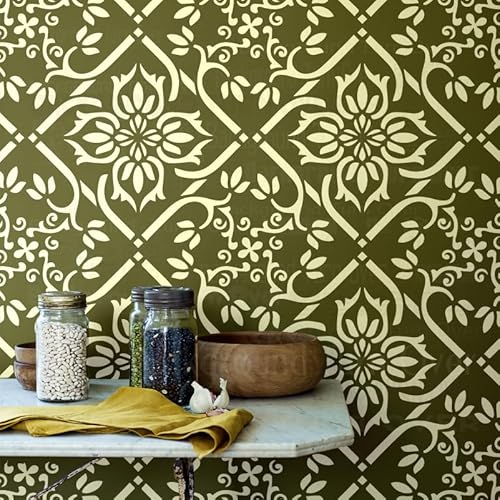 50 cm Damast-Schablonen im Vintage-Retro-Stil, luxuriöse Schablonen für Wände, Malerei an der Wand, wiederverwendbare Dekoration, Dekorieren zum Bemalen, Basteln, dekorative Möbelgröße, Dekoration 50 cm Damast-Schablonen im Vintage-Retro-Stil, luxuriöse Schablonen für Wände, Malerei an der Wand, wiederverwendbare Dekoration, Dekorieren zum Bemalen, Basteln, dekorative Möbelgröße, Dekoration von 壁涂鸥 BackgroundTurnOver