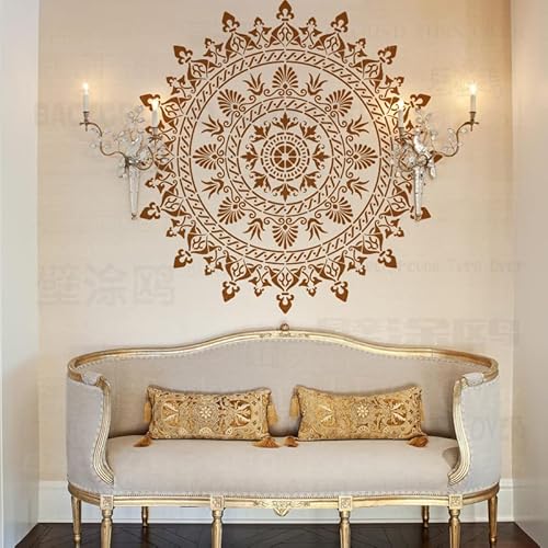 80cm Huge Giant Mandala Henna Indian Arabic Ethnic Round Flower Lotus Schablonen Schablone Für Wände Große Dekor Fliesen Vorlagen Malerei Farbe Große Bodenbeläge Möbel Vorlage Muster Mandala von 壁涂鸥 BackgroundTurnOver