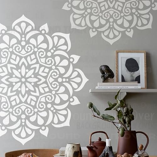 BackgroundTurnOver 80cm Round Flower Mandala Schablone für Dekor, Fliesen Malen, Große Mandala Wände, Große Muster, Möbel Nische, Wandvorlage, Wiederverwendbare Mustervorlagen Malen von 壁涂鸥 BackgroundTurnOver