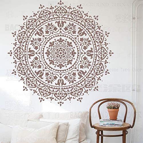 Riesige Mandala-Schablone, 90 cm, indisch, arabisch, ethnisch, rund, für Wände, große Schablonen, wiederverwendbare Fliesenvorlagen, Malerei, Farbe, große Nische, Wand zu Mandala, Holz-Mandalas, Möbel von BackgroundTurnOver