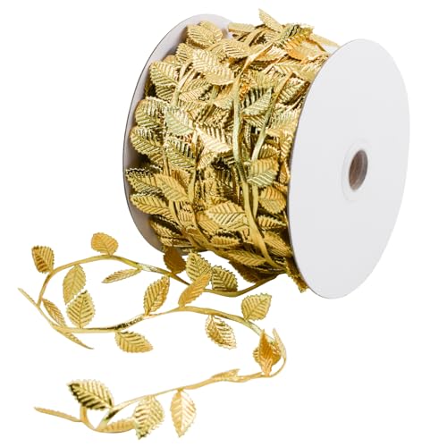 Bacucine Leaf Ribbon 32 Yards Gold Leaves Trim künstliche Blätter für Kranz Making Home Hochzeit Weihnachten Dekor (Gold) von Bacucine