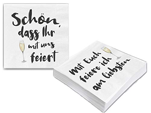 Bada Bing 2er Set mit 40 Stück Servietten Spruch Weiß Edel Papierservietten "Mit Euch feier ich am liebsten" "Schön, dass Ihr mit uns feiert" Partyservietten Geburtstag Jubiläum Hochzeit Sekt 80 von Bada Bing