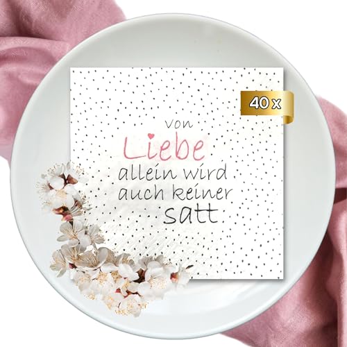 Bada Bing 2er Set Mit 40 Stück Servietten Spruch Weiß Edel Papierservietten"Von Liebe allein wird auch keiner satt" Für Eine Stilvolle Tischdekoration 07 von Bada Bing