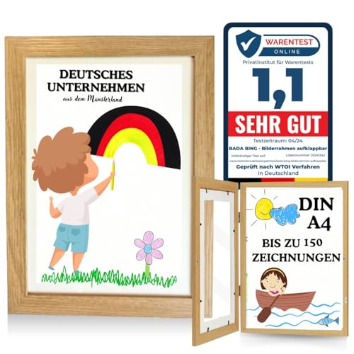 Bada Bing Bilderrahmen A4 für Kinderzeichnungen in Holz Optik - Kunstfotorahmen aufklappbar mit Frontöffnung für bis zu 150 Kinderbilder - Befüllbarer Fotorahmen - Kunst zum Sammeln von Bildern von Bada Bing