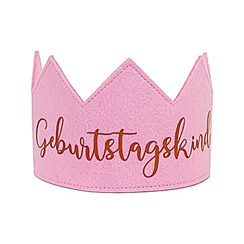 Bada Bing Geburtstagskrone Filz - rosa Filzkrone mit bronze farbenem Schriftzug Geburtstagskind - verstellbare Krone für Kinder und Erwachsene - Stoffkrone als Stirnband Geburtstag Kindergeburtstag 20 von Bada Bing