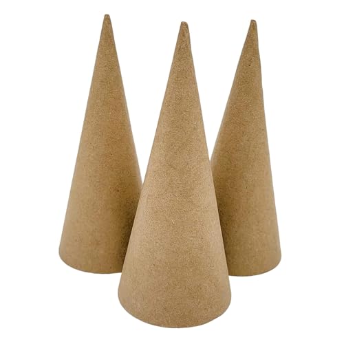 Badiman 3 Stück Bastelkegel Papiermaché Kegel Papierkegel Pappkegel zur Kreativen Gestaltung Offene Unterseite für Weihnachtsbaumdekoration Kunstprojekte, 15cm von Badiman