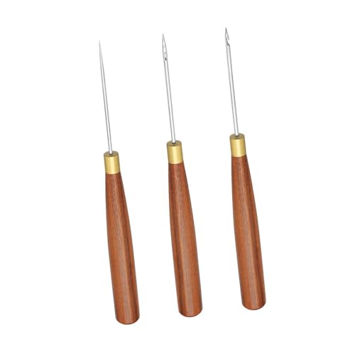 Badiman 3 Stück Schuh Reparatur Ahlen Set Aus Holz Und Stahl Nähahlen für Handarbeit Bradawl Werkzeug Zum Stanzen Und Markieren DIY Stich Ahlen für Han, 2.0 von Badiman