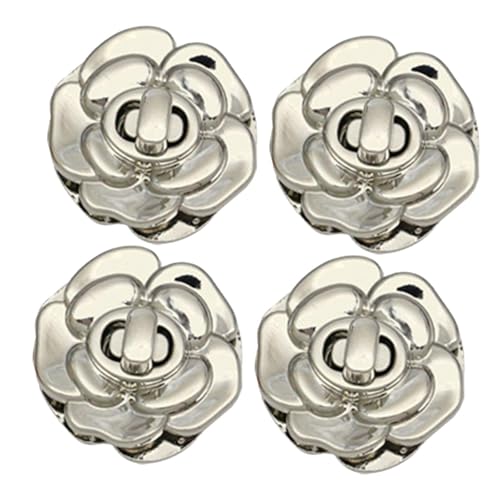Badiman 4 Stück Drehverschluss Als Handtaschenschloss Zierverschluss Und Taschenzubehör mit Dekorativer Blumenform Aus Metall für Die Taschenherstellung Und L, Silber von Badiman