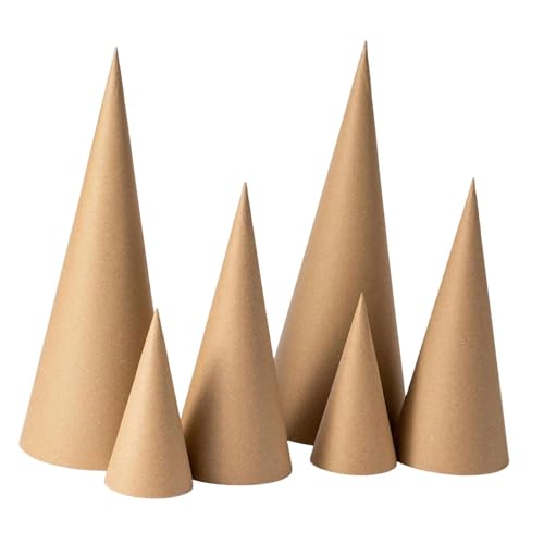 Badiman 6 Stück Craft Cone Bastelkegel Pappkegel Papiermache Kegel Offener Boden Zum Bemalen für Kinderbasteln Weihnachten Schulfeste Geburtstagsfeiern, 15 cm 25 cm 35 cm von Badiman
