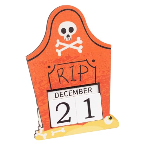 Badiman Beweglicher Halloween Adventskalender Aus Holz Als Tischdekoration Und Festtagsgeschenk für Wohnzimmer Büro Und Feiern, Oranger Grabstein von Badiman