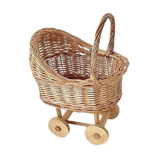 Badiman Blumenkorb Handgefertigt Kinderwagenform Wicker Handkorb Stabile Einkaufskorb Obst Gemüsekörbchen für Hochzeit Geburtstagsfeier für Geschenk Dekorati, S von Badiman