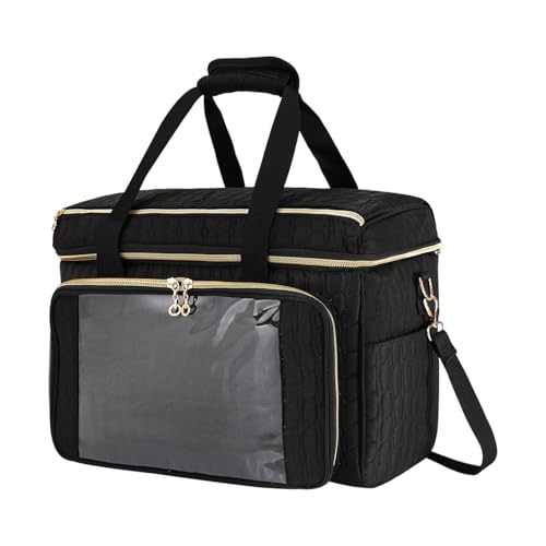 Badiman Garn Aufbewahrungstasche Stricktasche Häkelprojekt Tasche Organizer mit Schultergurt Und Praktischem Griff Aus Stoff für DIY Fans Aufbewahrung Geschen, Schwarz von Badiman