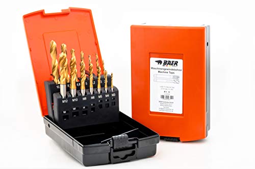 BaerCoil BAER Gewindeschneider Set HSSE-TIN: Maschinengewindebohrer Sackloch, Kernlochbohrer: M 3-12 - Gewinde schneiden TIN - Gewindebohrer Satz - TIN-Gewindeschneidsatz von BaerCoil