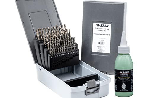 BaerCoil BAER Spiralbohrer Set HSSE inklusive Bohrpaste (0,1mm steigend) 1-6 mm - Spiralbohrersatz aus hochlegiertem HSSE/Cobalt Stahl - Spiralbohrerset - Bohrer - Extrembohrer von BaerCoil