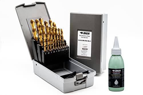 BAER HSSG TIN Spiralbohrerbohrer Set (0,5mm steigend) 1-13 mm inklusive Bohrpaste - Bohrer DIN 338 - Tin-Spiralbohrer Satz - Spiralbohrersatz plus Schneidpaste von BaerCoil