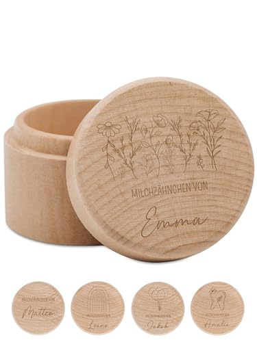 Bärenfreunde - Milchzahndose personalisiert aus Holz mit hochwertiger Gravur - Zahndose Milchzähne als Erinnerung an die ersten Zähnchen (Blumenwiese) von Bärenfreunde