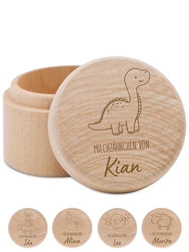 Bärenfreunde - Milchzahndose personalisiert aus Holz mit hochwertiger Gravur - Zahndose Milchzähne als Erinnerung an die ersten Zähnchen (Dino) von Bärenfreunde